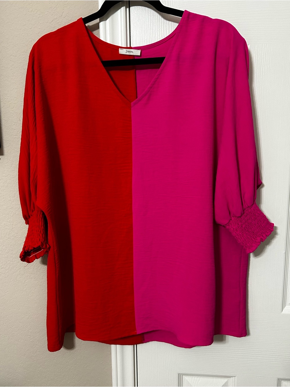 JODIFL Colorblock Red and Bright Pink Top